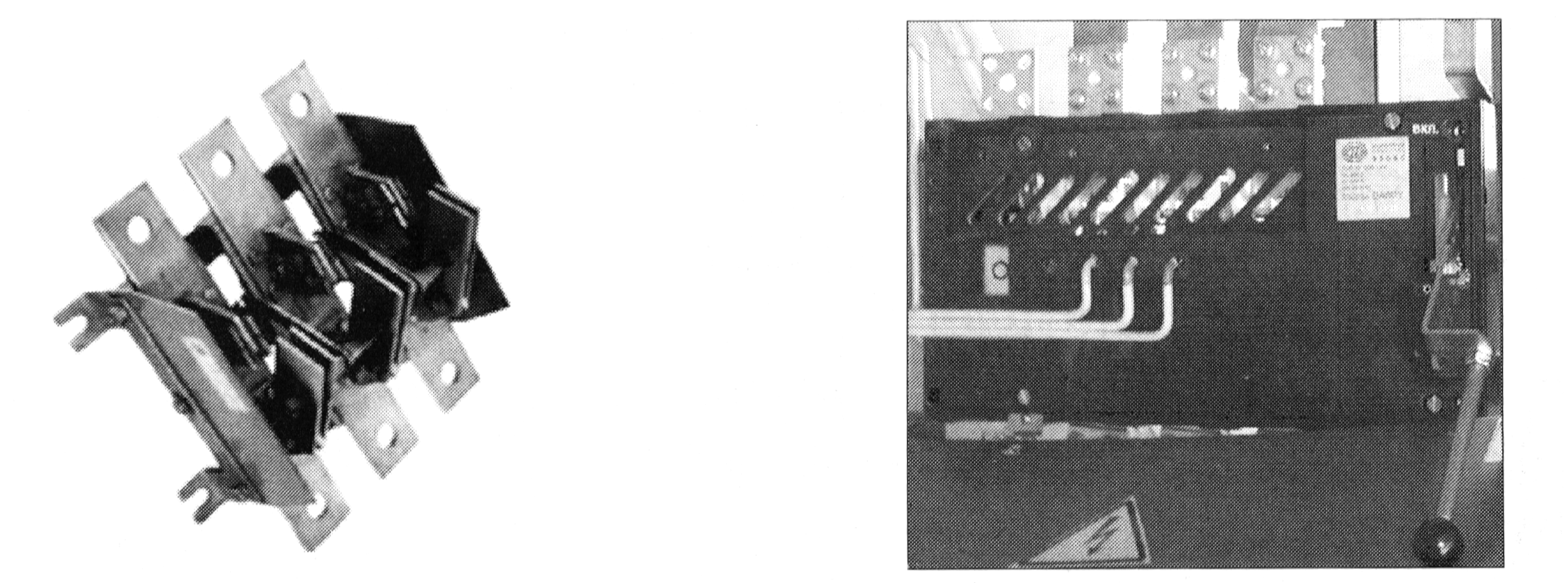 Общий вид рубильников с ручным приводом типа РЕ (слева) и пружинным приводом типа 