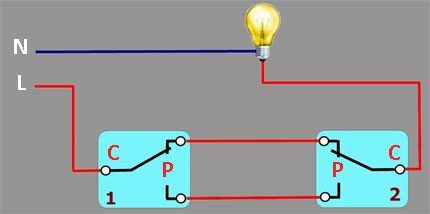 Схема действия проходного выключателя