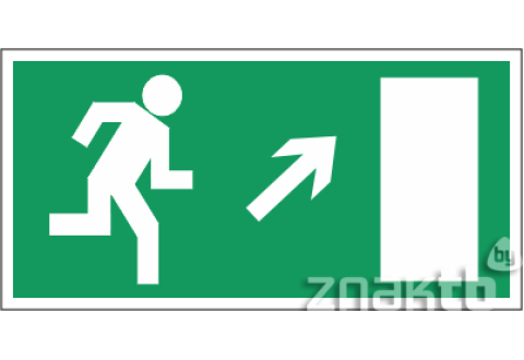 028 Знак Направление к эвакуационному выходу (по лестнице направо вверх) код Е05