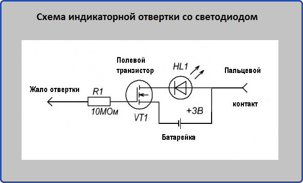 Схема индикаторной отвертки со светодиодом