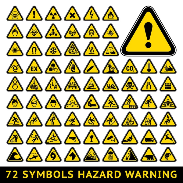 Треугольные символы предупреждение опасности. Большой желтый набор — стоковый вектор