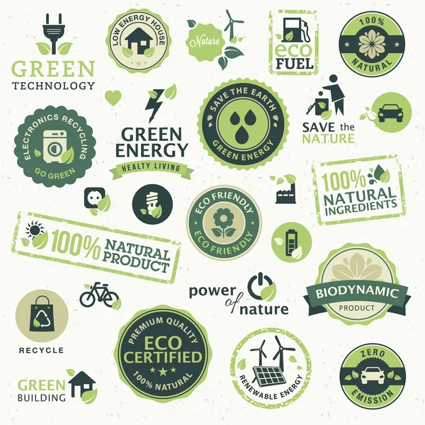 Набор этикеток и элементов для зеленой технологии — стоковый вектор
