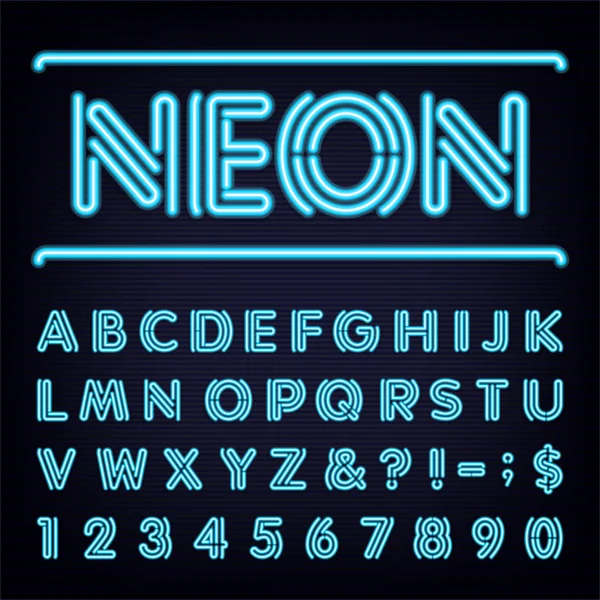 Неон голубой свет алфавит векторный шрифт — стоковый вектор
