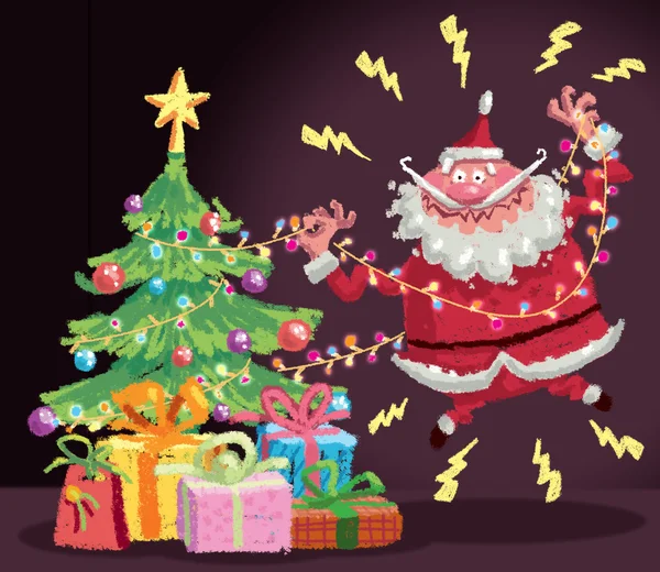 Мультфильм с электрическим током аварии на Рождество Санта-Клауса — стоковое фото