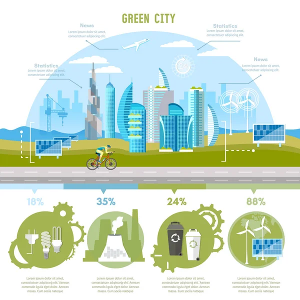 Зеленый город инфографики. Эко города фон городской пейзаж — стоковый вектор