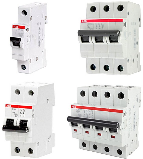 Автоматические выключатели с разным количеством пар клемм – от одной до четырех. Соответственно, и сами приборы занимают на рейке распределительного шкафа от одного до четырёх модуль-мест.